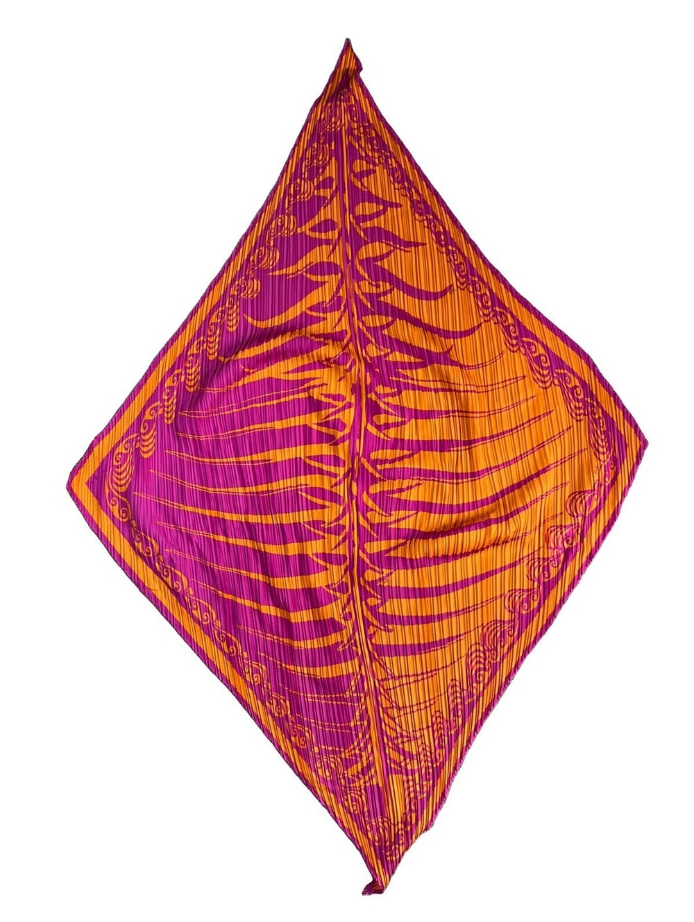 Authentic Emilio Pucci Silk Plissé Diamond Scarf Pink Orange Pleated Italy NWT